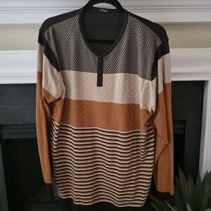 Kiton V-Neck Sweater in Black, Cream, and Brown